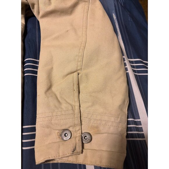 VTG Timberland Mens XXL Beige Canvas Barn Coat Red Plaid Flannel Lining Full Zip - Picture 8 of 12